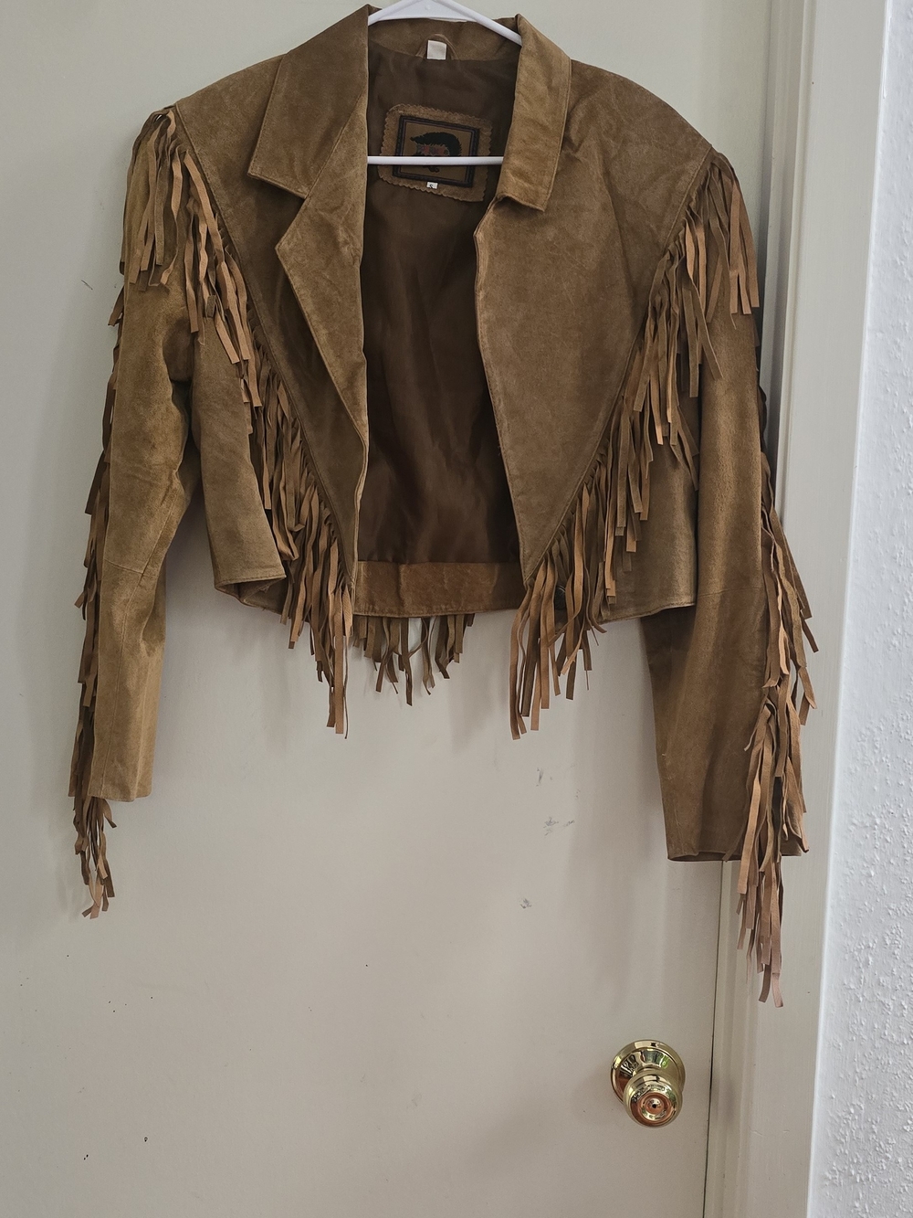 Vtg Fox Run Tan Suede Leather Fringe Jacket Cropped Western Boho Cowgirl Size S - Picture 14 of 14